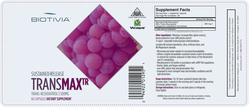 Biotivia Transmax Time Release Resveratrol 500mg - 60 Capsules - image 2