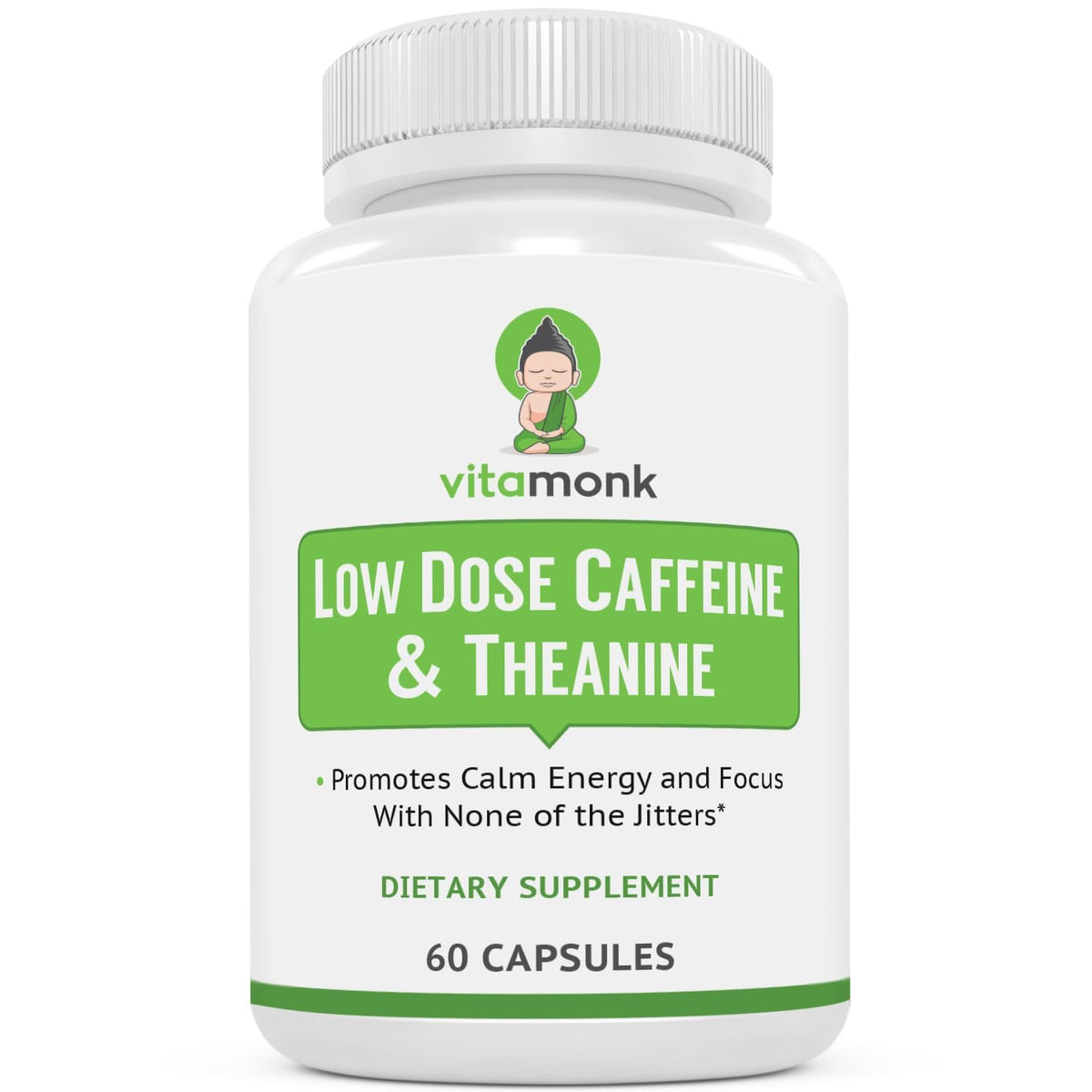 VitaMonk Low Dose Caffeine L-Theanine Pills for Jitter-Free Energy - 60 Capsules