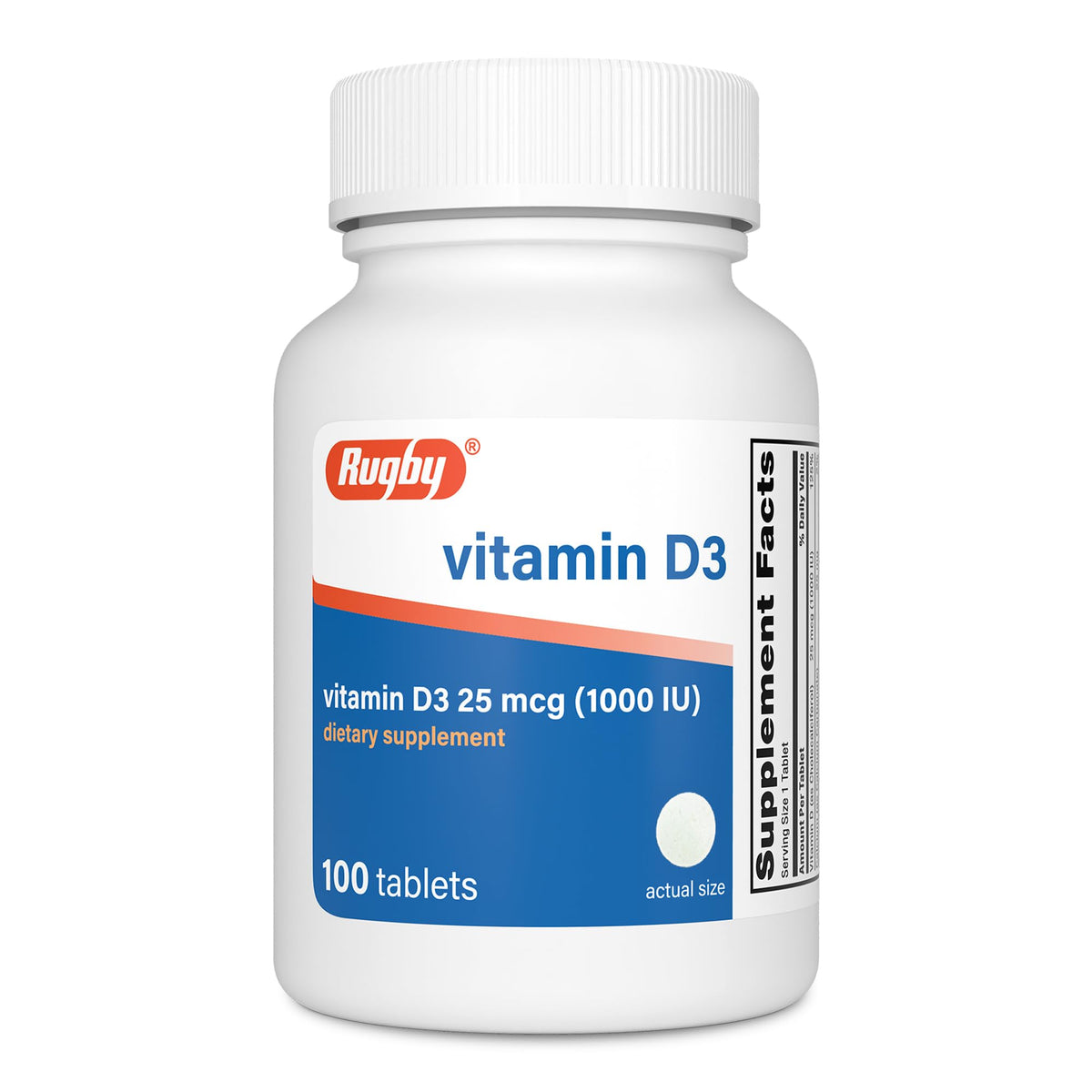 Rugby Vitamin D3 25 mcg (1,000 IU) - 100 Tablets