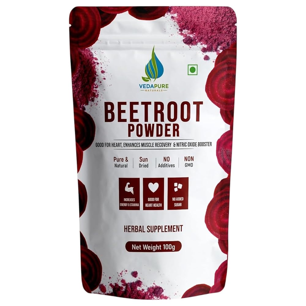 VEDAPURE Organic Beet Root Powder for Energy & Heart Support - 3.5oz