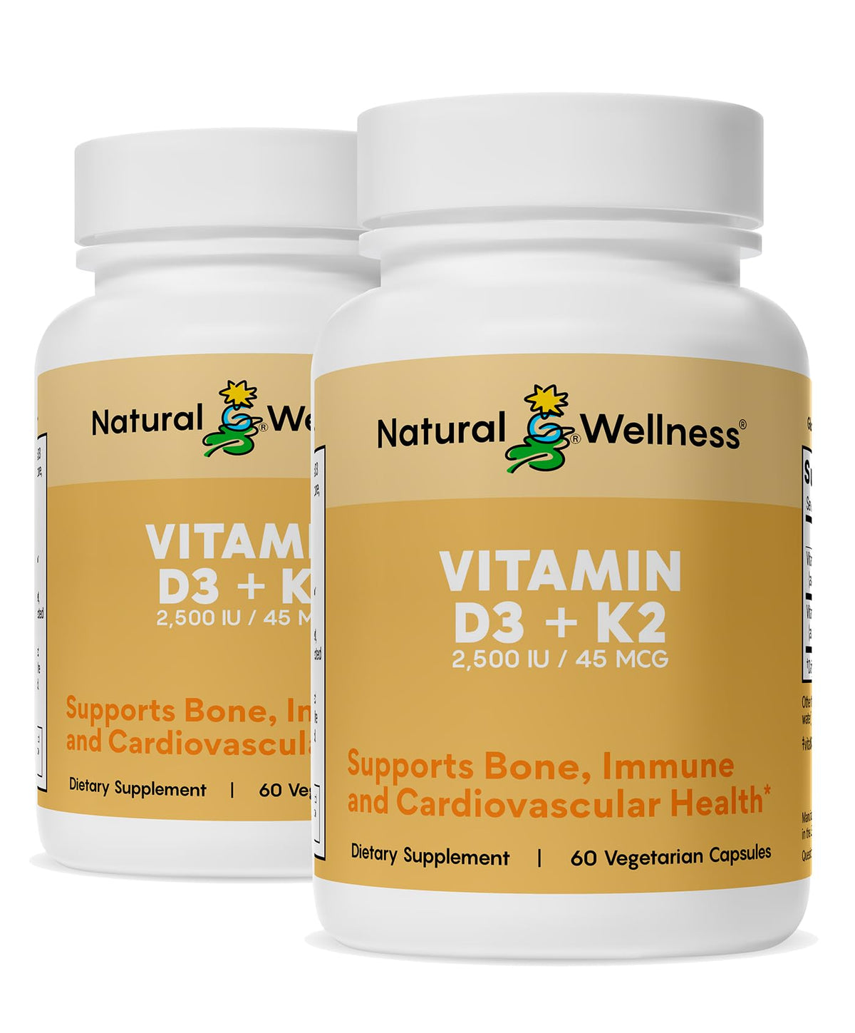Natural Wellness Vitamin D3 + K2 2500 IU - 120 Capsules