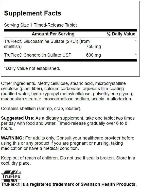 Swanson Timed-Release Glucosamine Chondroitin 750/600 mg - 120 Tablets - image 2