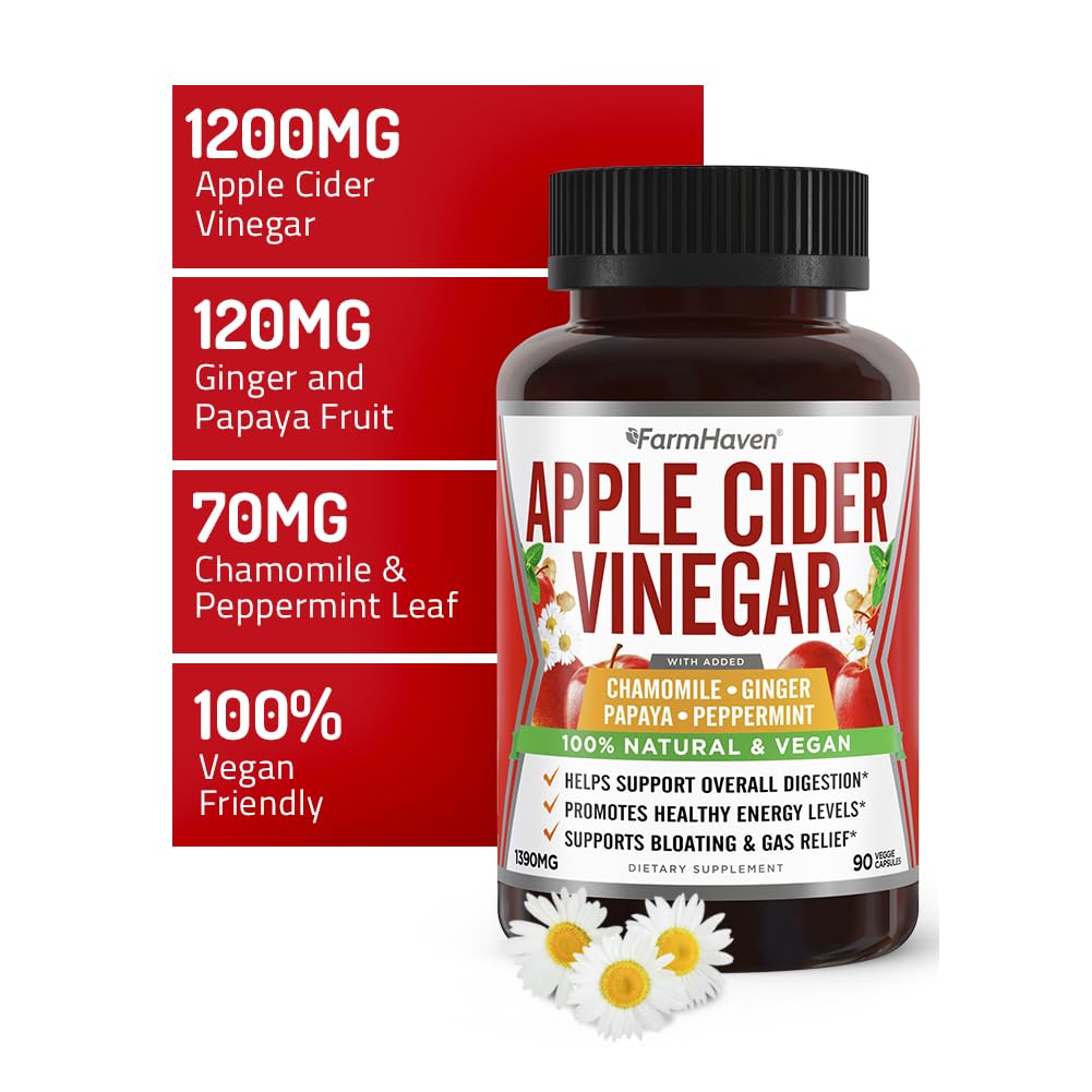 FarmHaven Apple Cider Vinegar Capsules 1390mg with Ginger - 90 Count - image 2