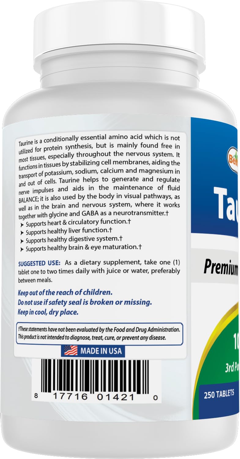 Best Naturals Taurine 1000 mg - 500 Tablets - image 7