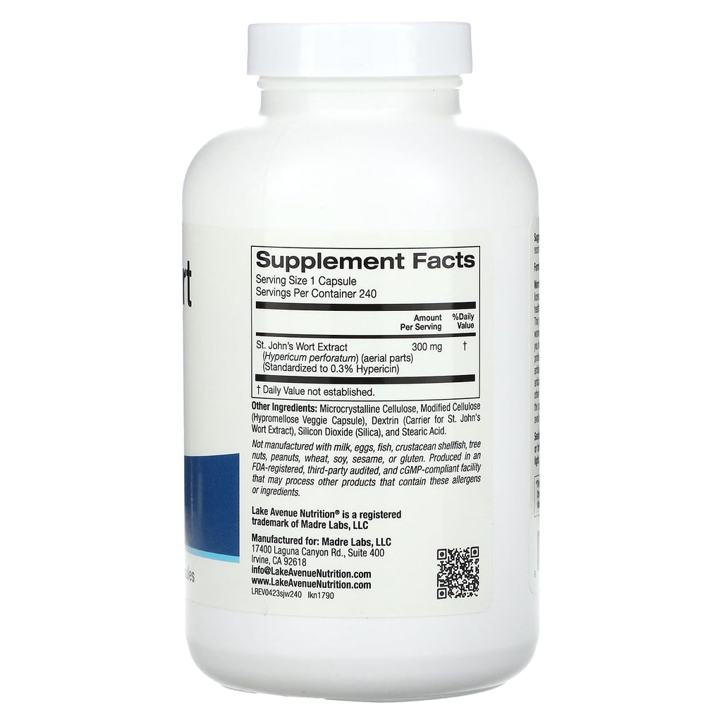Lake Avenue Nutrition St. John's Wort Extract 300 mg - 240 Vegetarian Capsules - image 2