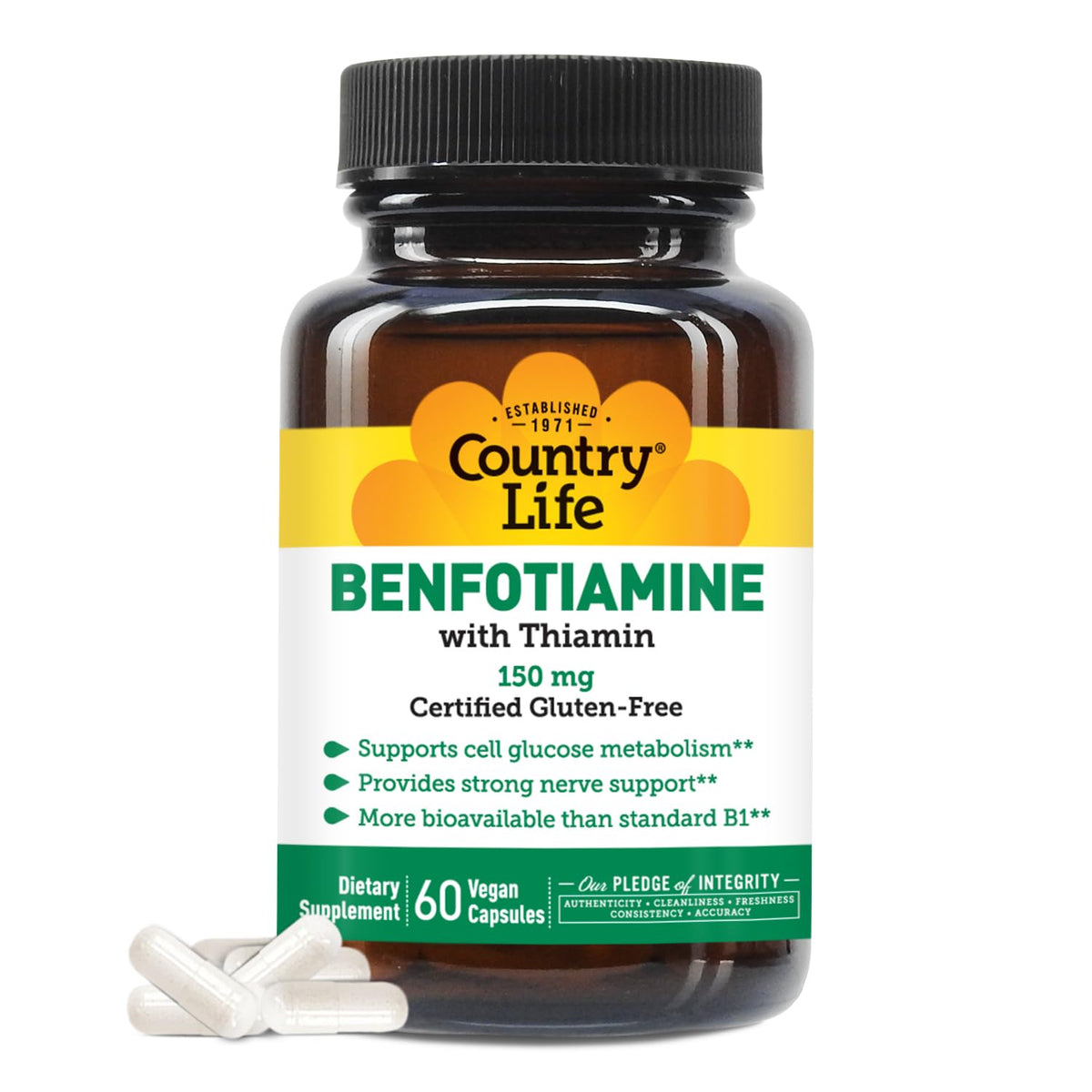 Country Life Benfotiamine 150mg with Thiamin - 60 Vegan Capsules