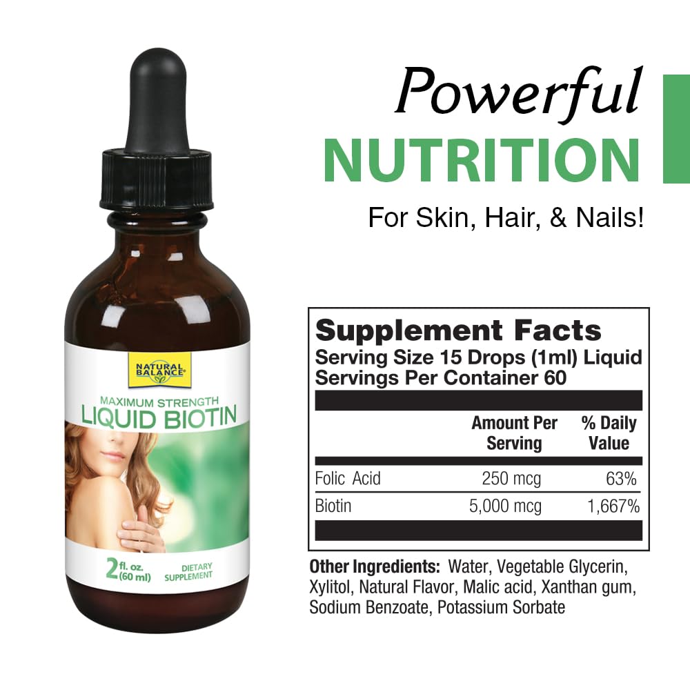Natural Balance Biotin Liquid 5000mcg Hair, Skin & Nails Support - 2 oz - image 2
