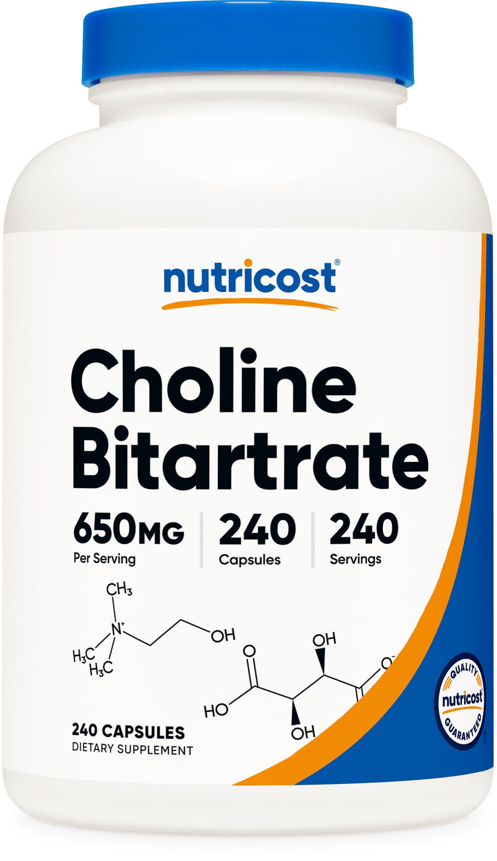 Nutricost Choline Bitartrate 650mg - 240 Vegetarian Capsules