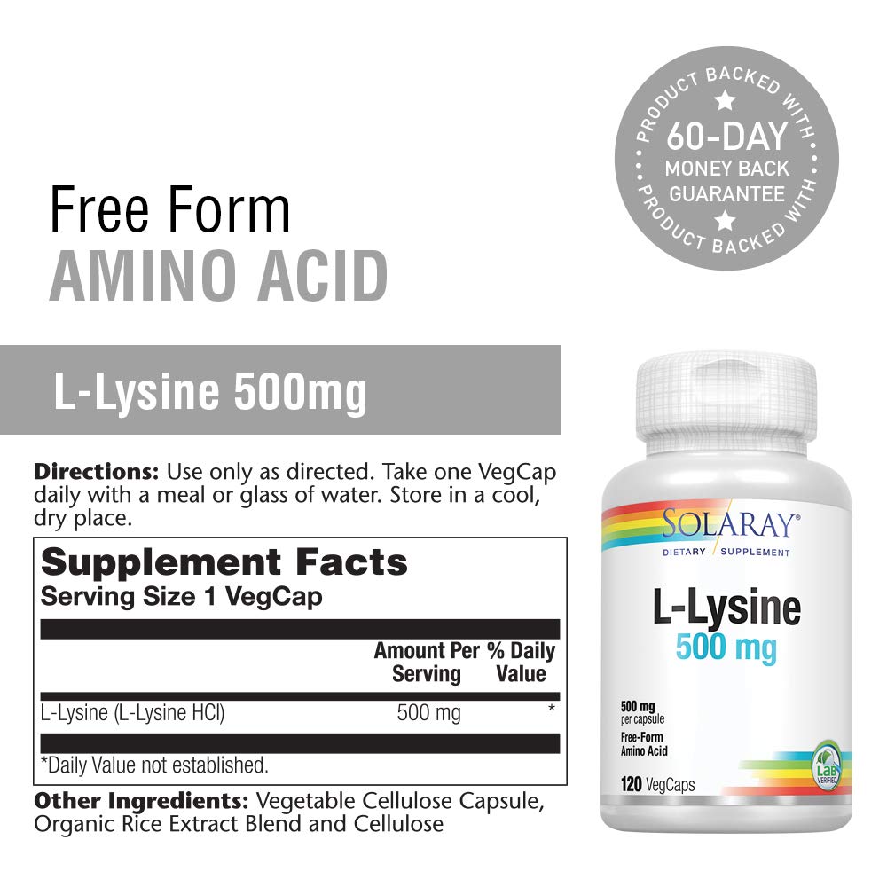 Solaray Free-Form L-Lysine 500mg - 240 Vegetarian Capsules - image 2