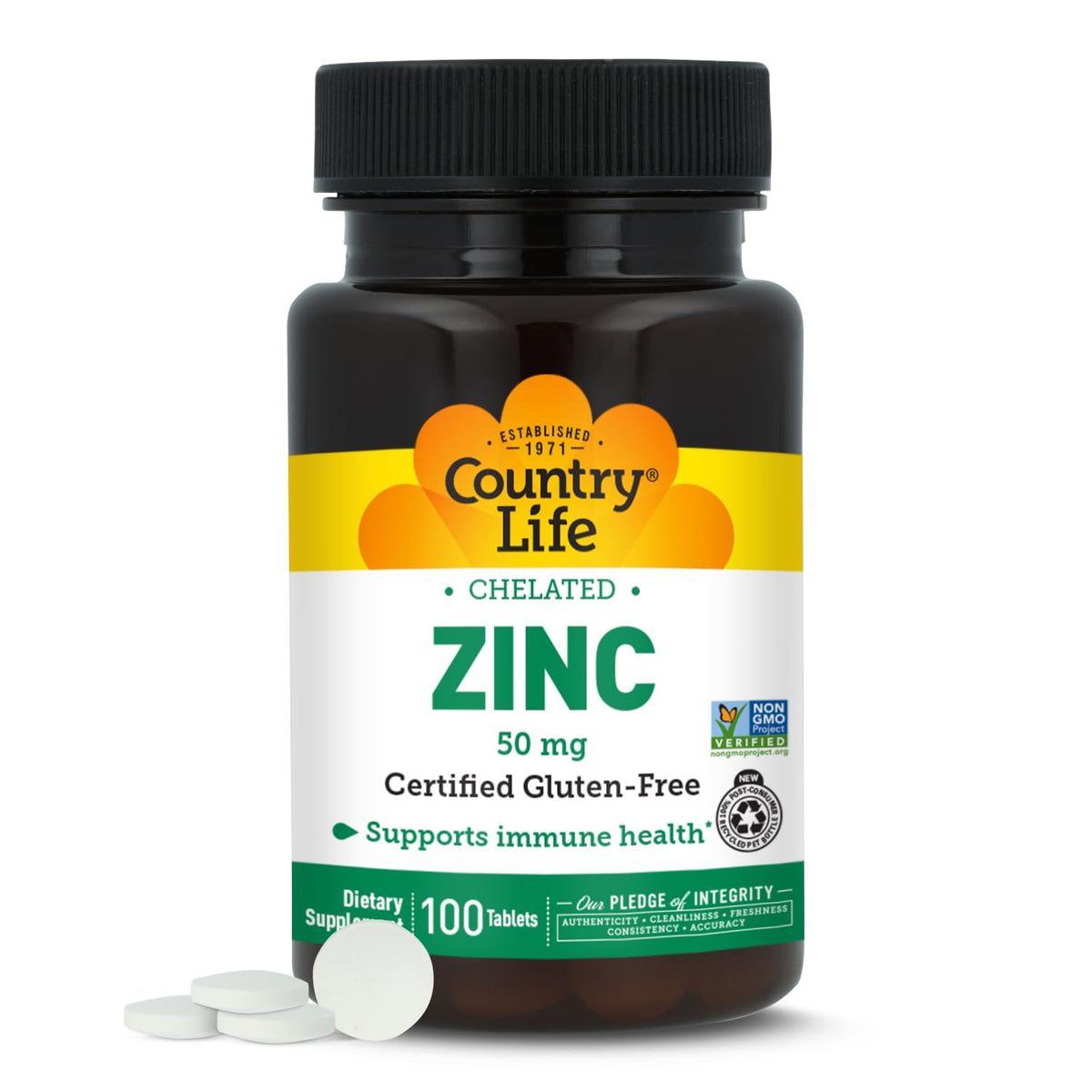 Country Life Chelated Zinc 50 mg Immune Support - 100 Tablets