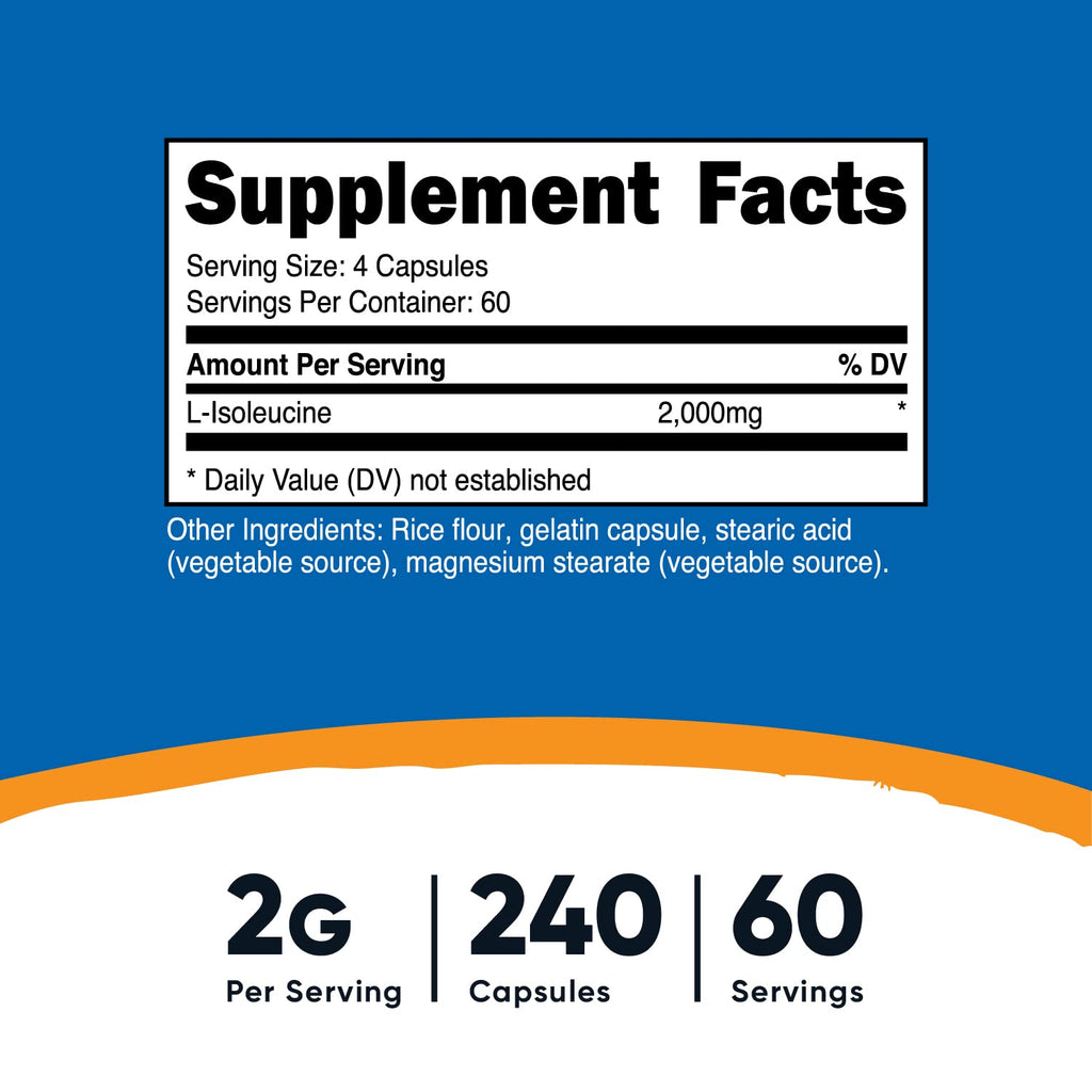 Nutricost L-Isoleucine 2000mg Per Serving, 240 Capsules (60 Servings)
