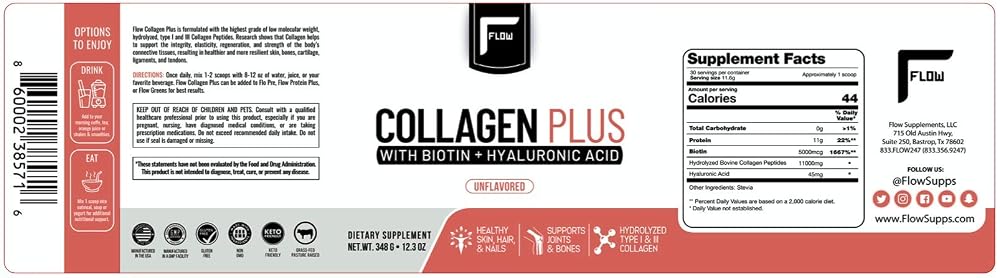 Flow Supps Collagen Peptides Protein Powder with Hyaluronic Acid & Biotin - 348g - image 4