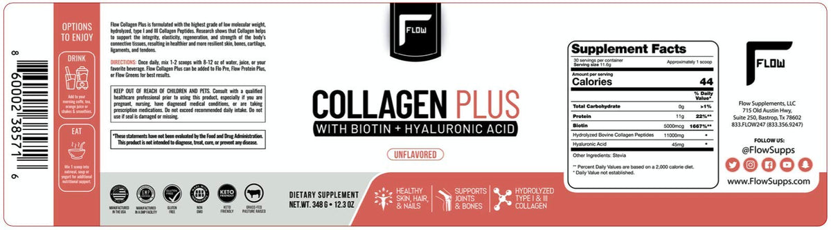 Flow Supps Collagen Peptides Protein Powder with Hyaluronic Acid & Biotin - 348g - image 4