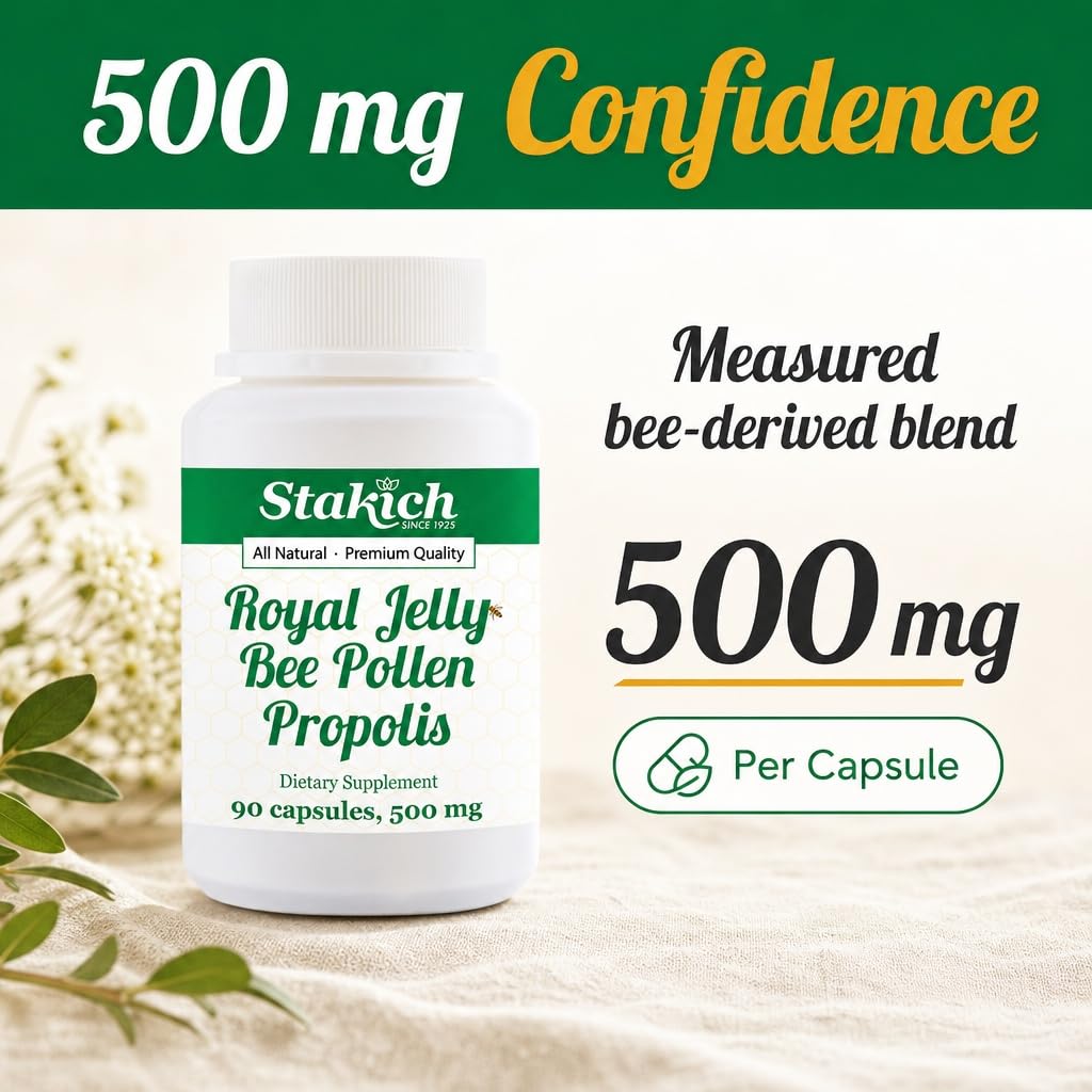 Stakich Royal Jelly Bee Pollen Propolis 500 mg - 90 Capsules - image 4
