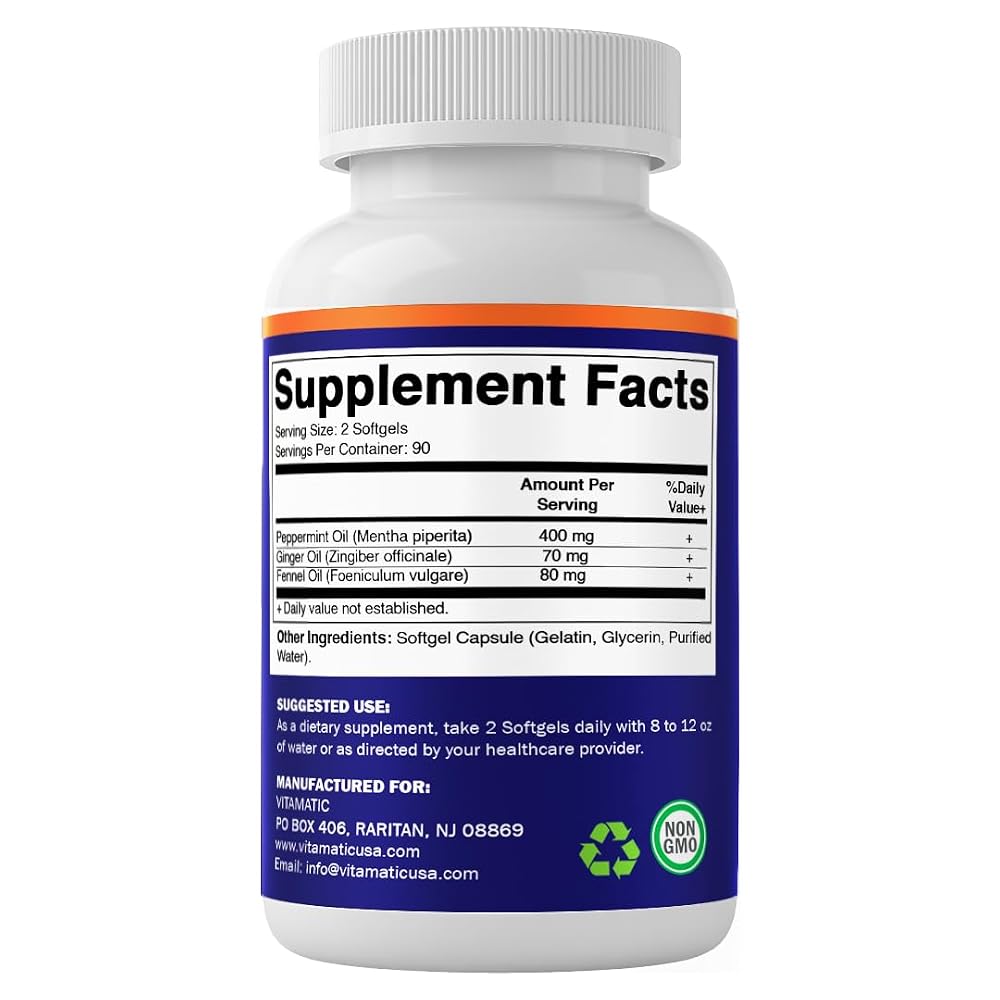 Vitamatic Peppermint Oil Gel with Ginger & Fennel - 180 Softgels - image 8