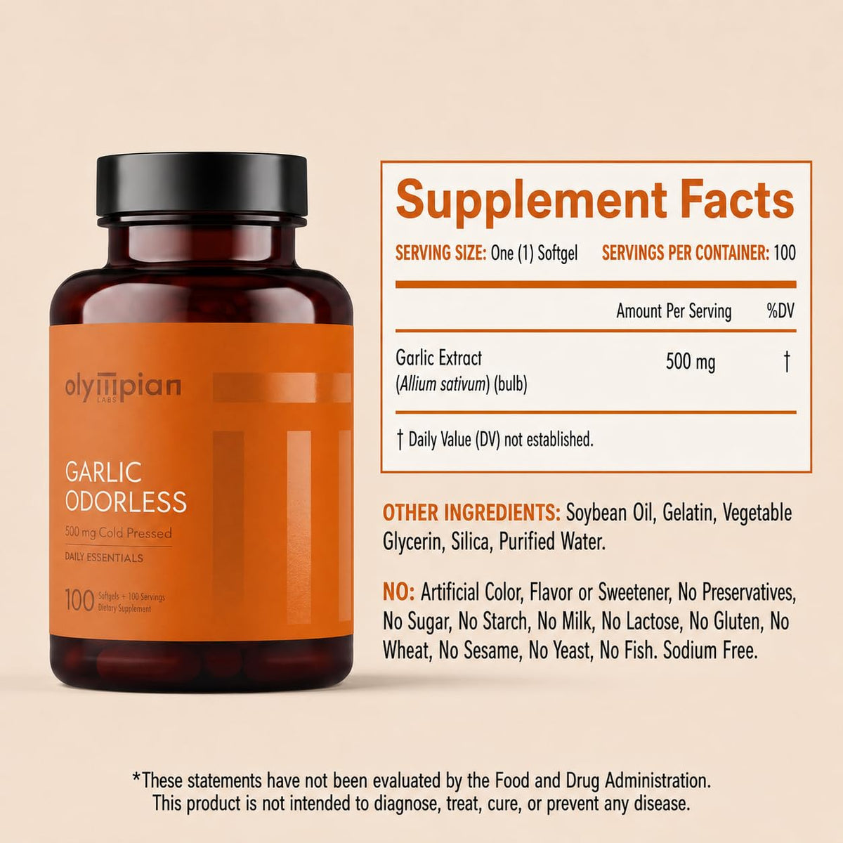 Olympian Labs Odorless Garlic Softgel - 100 Softgels - image 2