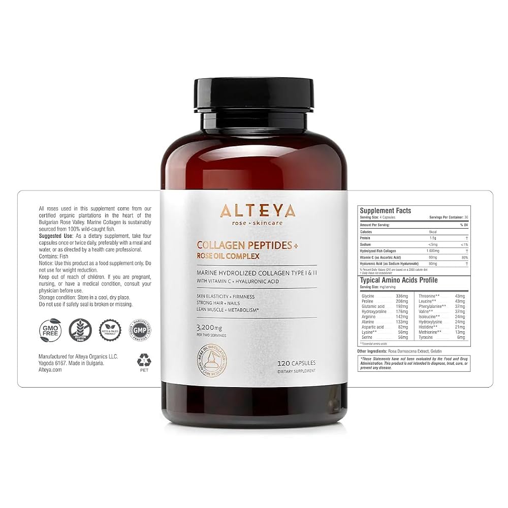 Alteya Organics Collagen Peptides & Rose Oil Complex - 120 Capsules - image 2