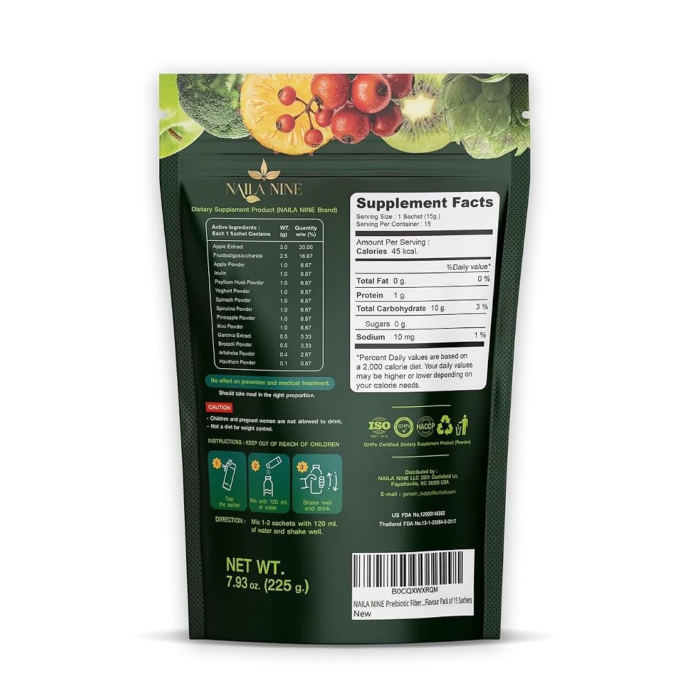 NAILA NINE Prebiotic Fiber Supplement Powder Apple Kiwi - 15 Sachets - image 2
