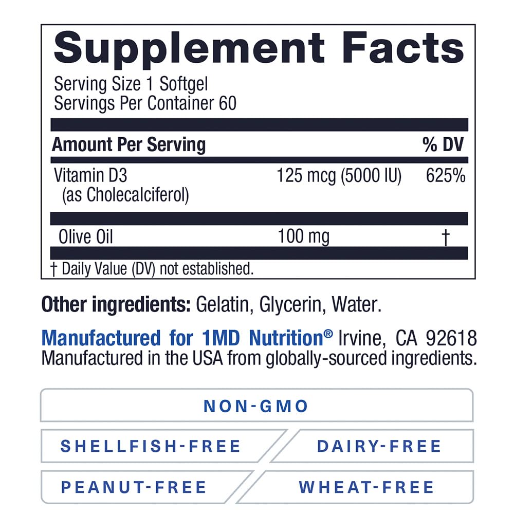 1MD Nutrition Vitamin D3 5000 IU Softgels - 90 Count - image 4