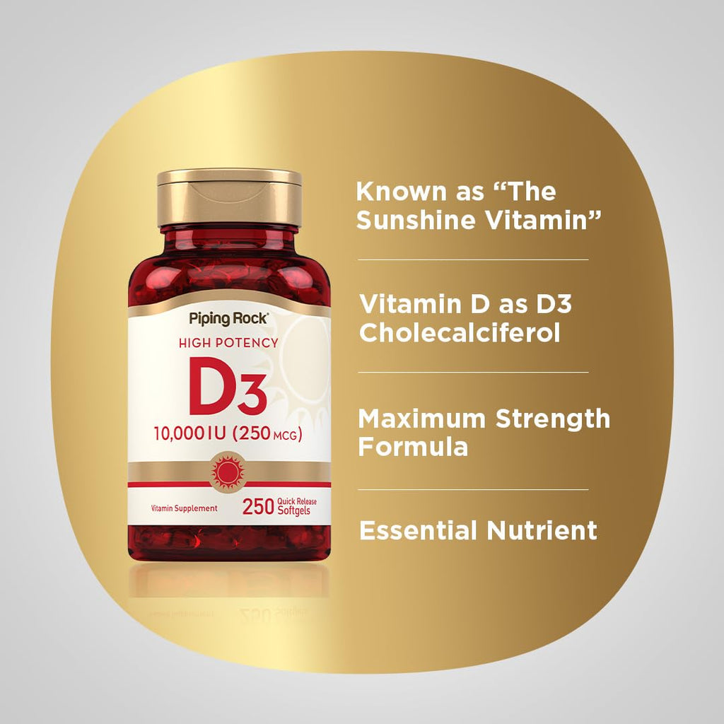 Piping Rock Vitamin D3 10000 IU - 250 Softgels - image 4