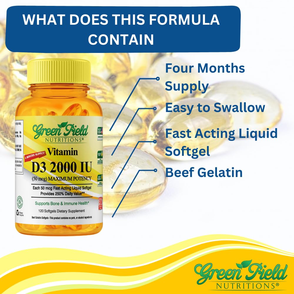 Greenfield Nutritions Halal Vitamin D3 2000 IU - 120 Softgels - image 4