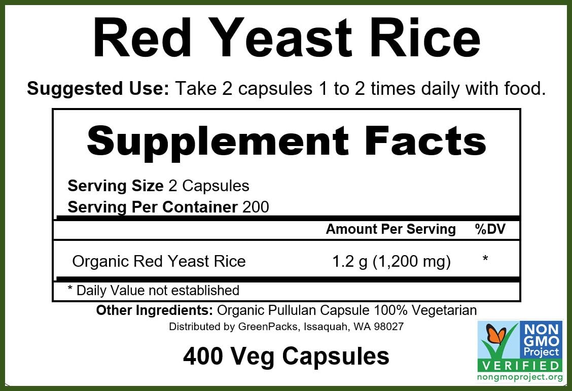 GreenPacks Organic Red Yeast Rice Supplement - 400 Capsules - image 2