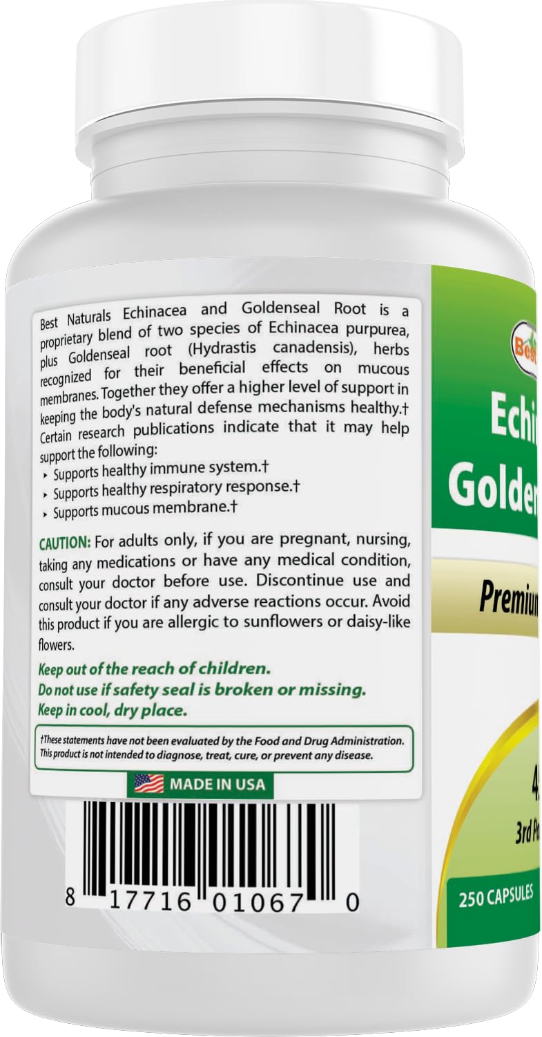Best Naturals Echinacea Goldenseal 450 mg - 250 Capsules - image 9