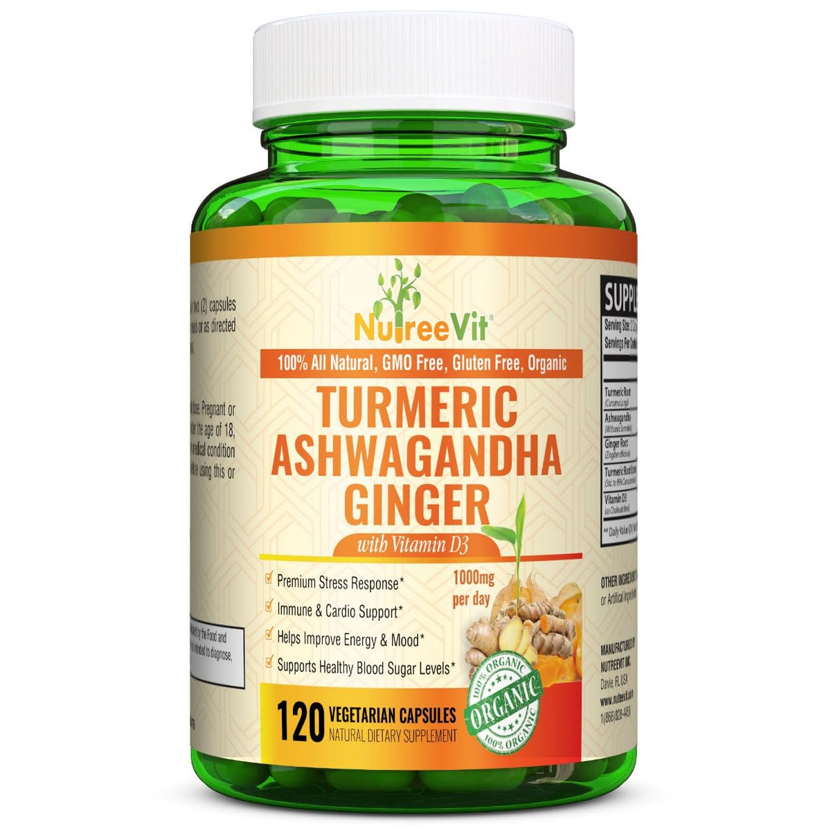 NutreeVit Organic Turmeric with Ashwagandha & Ginger - Capsules