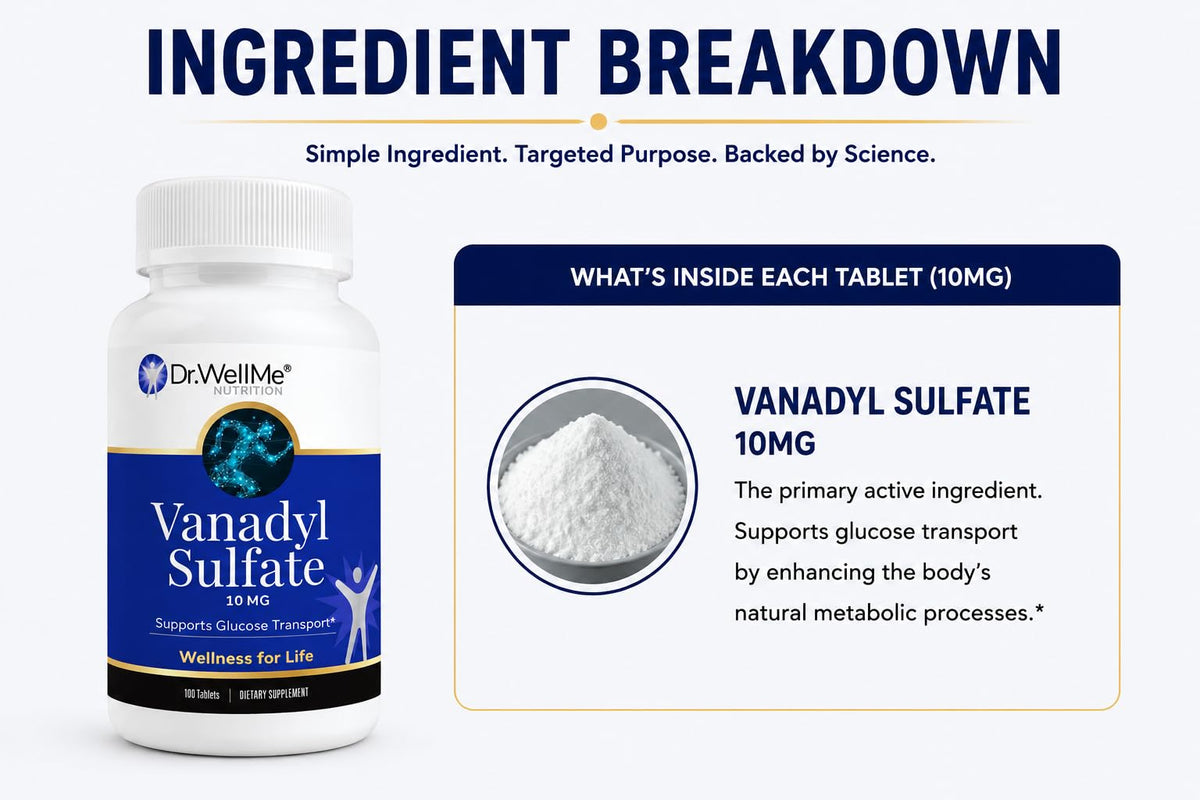 DR WELLME Vanadyl Sulfate 10 mg Mineral Support - 100 Tablets - image 4