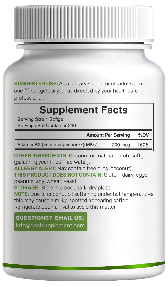 Deal Supplement Vitamin K2 MK-7 200mcg Bone Support - 240 Softgels - image 5
