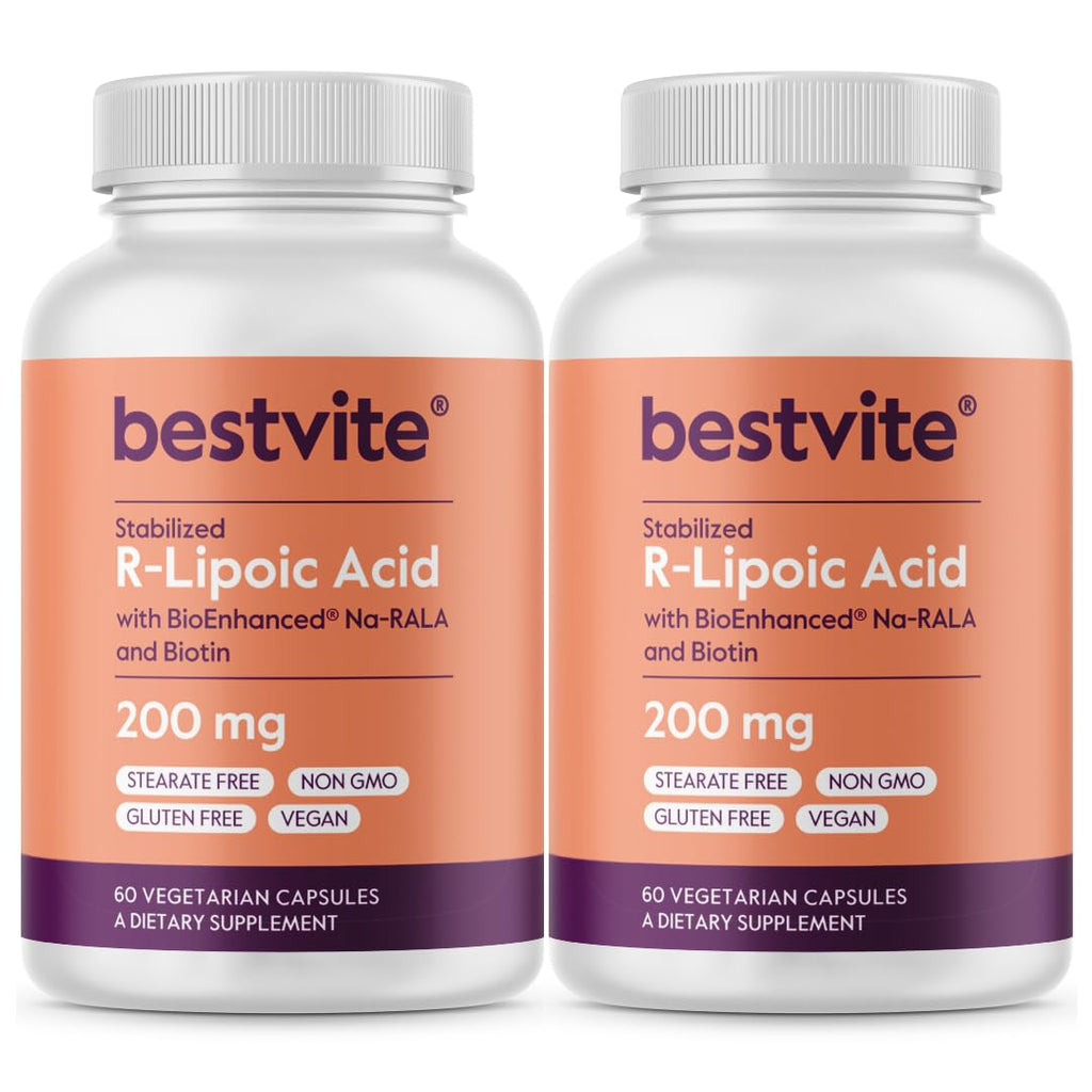 BESTVITE Stabilized R-Lipoic Acid 200mg - 120 Vegetarian Capsules