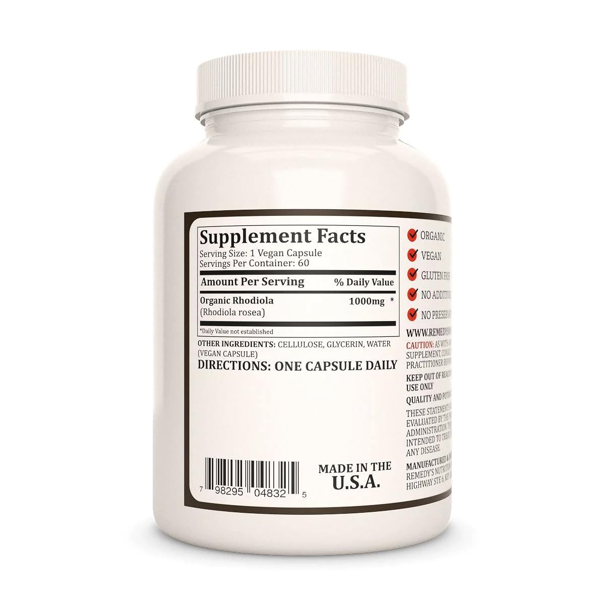 Remedy’s Nutrition Remedy's Nutrition Rhodiola 1000 mg - 60 Vegan Capsules - image 2