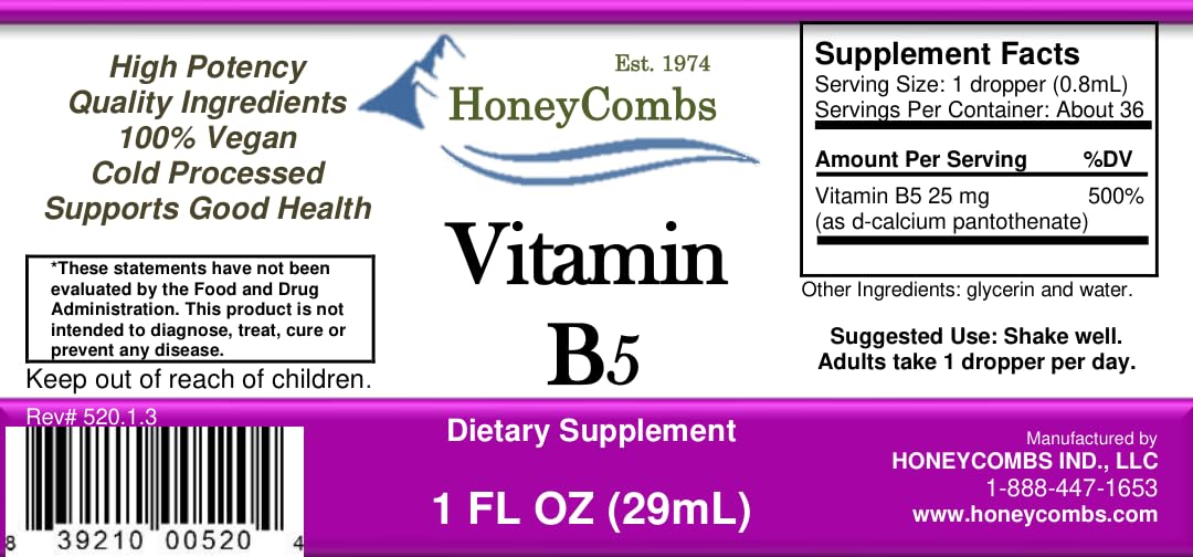 HoneyCombs Vitamin B5 Liquid Drops Pantothenic Acid - 1 Fl Oz - image 2