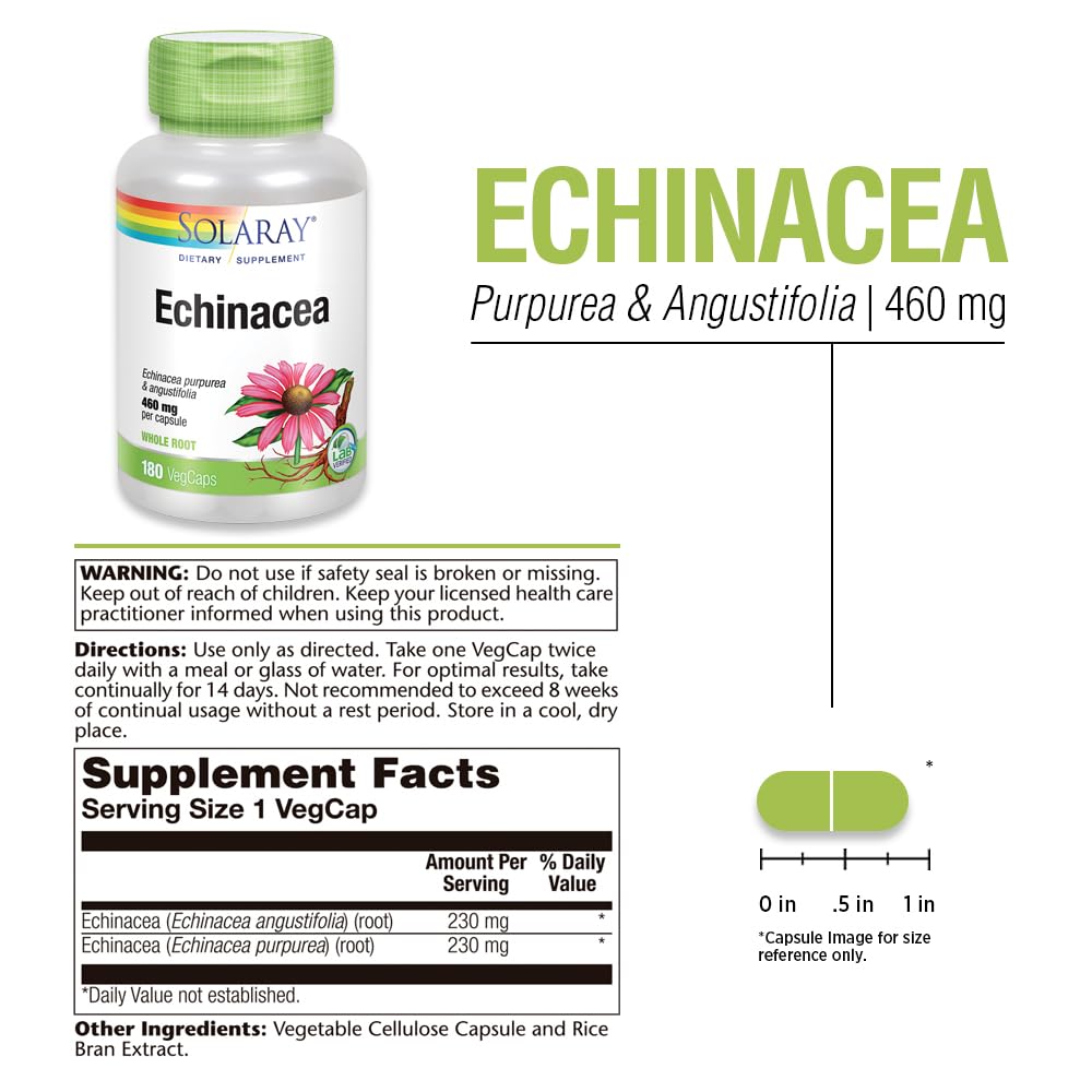 SOLARAY Echinacea Purpurea & Angustifolia Root 460 mg - 180 Vegetarian Capsules - image 3