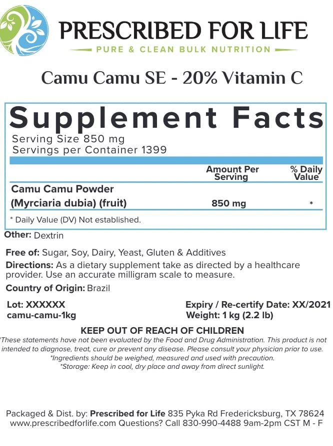 Prescribed For Life Camu Camu Powder Vitamin C Superfood - 10 kg - image 5