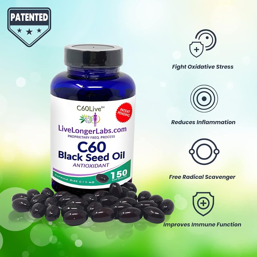 C60live Carbon 60 with Black Seed Oil Antioxidant - 150 Capsules - image 4