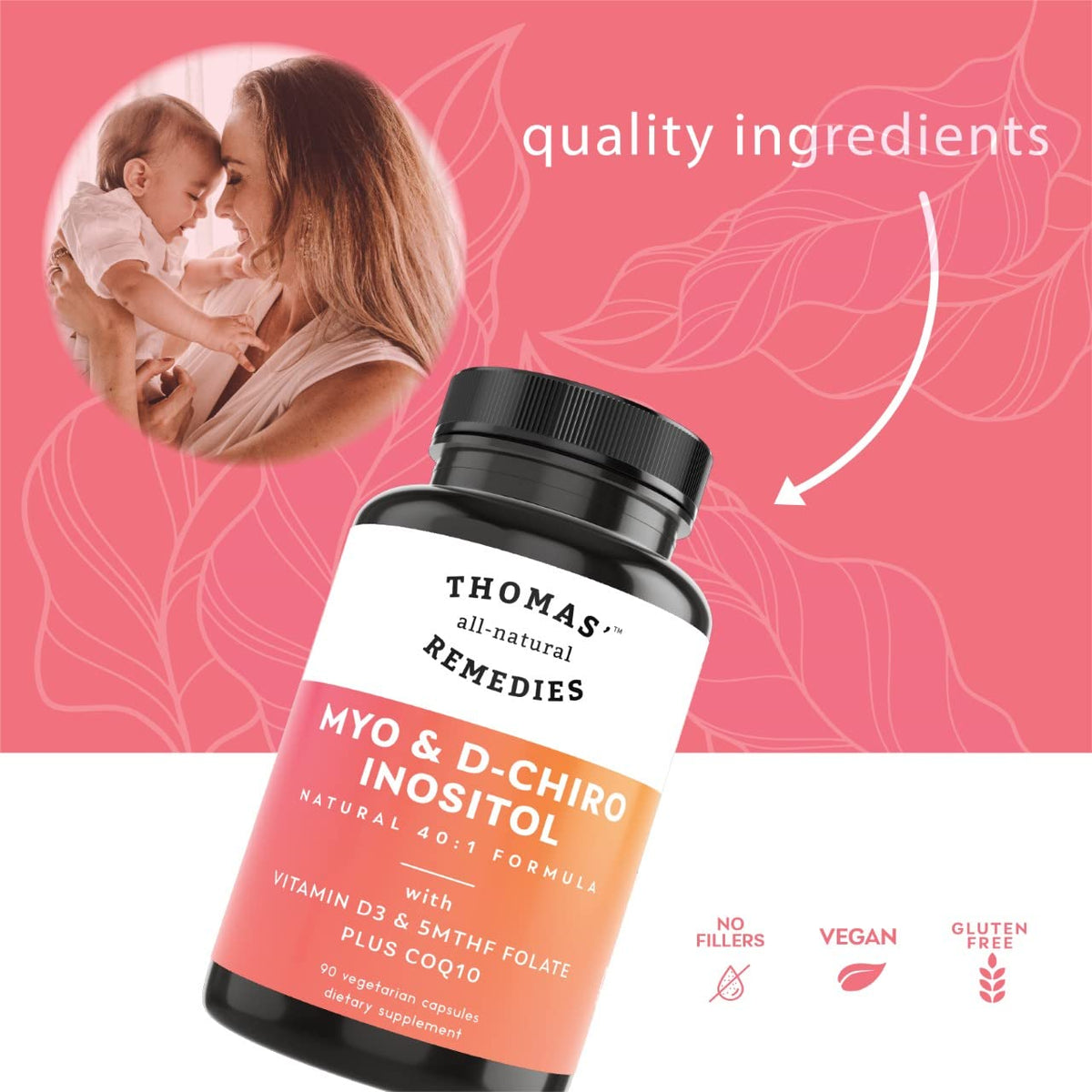 Thomas' All-Natural Remedies Myo Inositol & D-Chiro Inositol - 90 Capsules - image 2