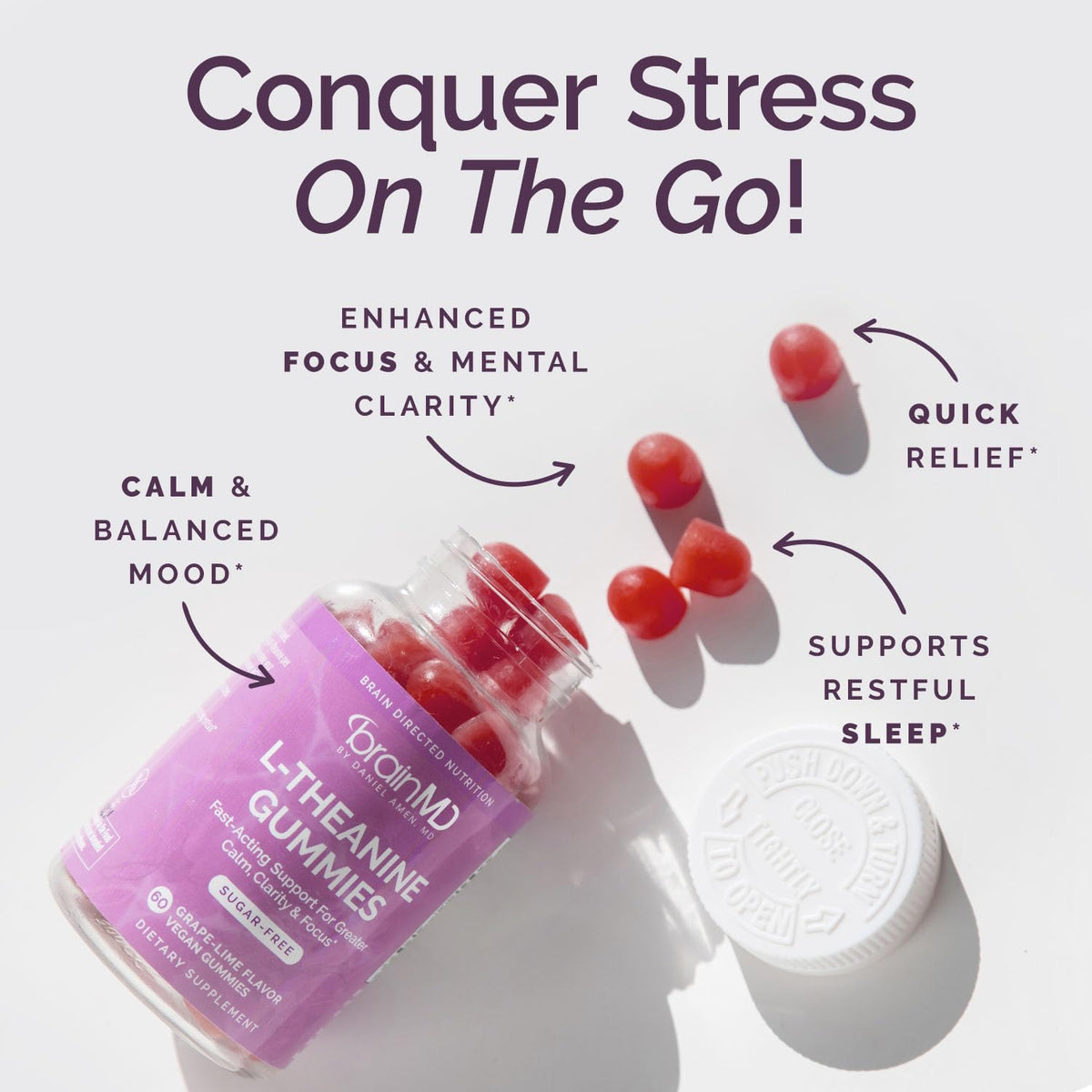 BrainMD L-Theanine Gummies Sugar-Free Stress Relief - 60 Count - image 2