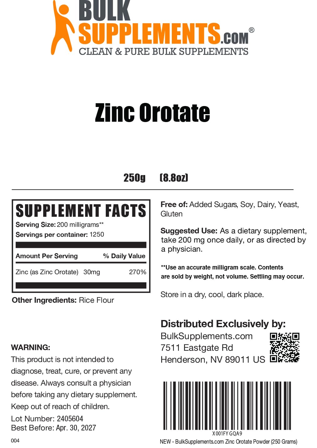 BulkSupplements.com Zinc Orotate Powder