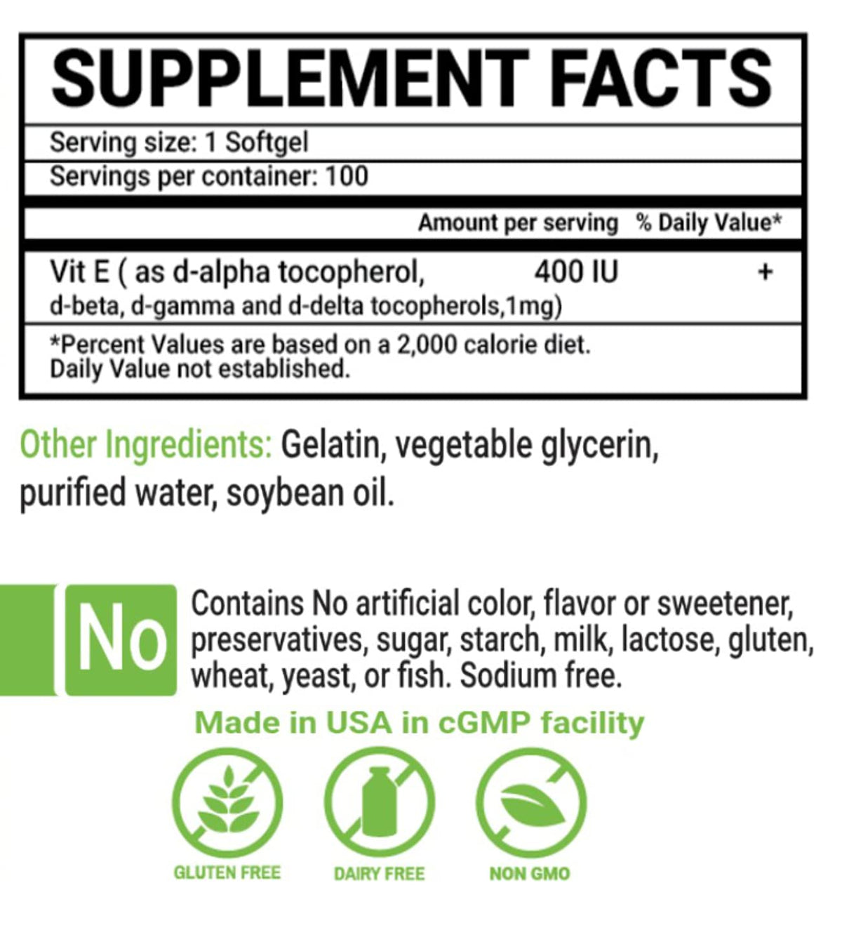Peter's Choice Natural Vitamin E 400 IU - 100 Softgels - image 2