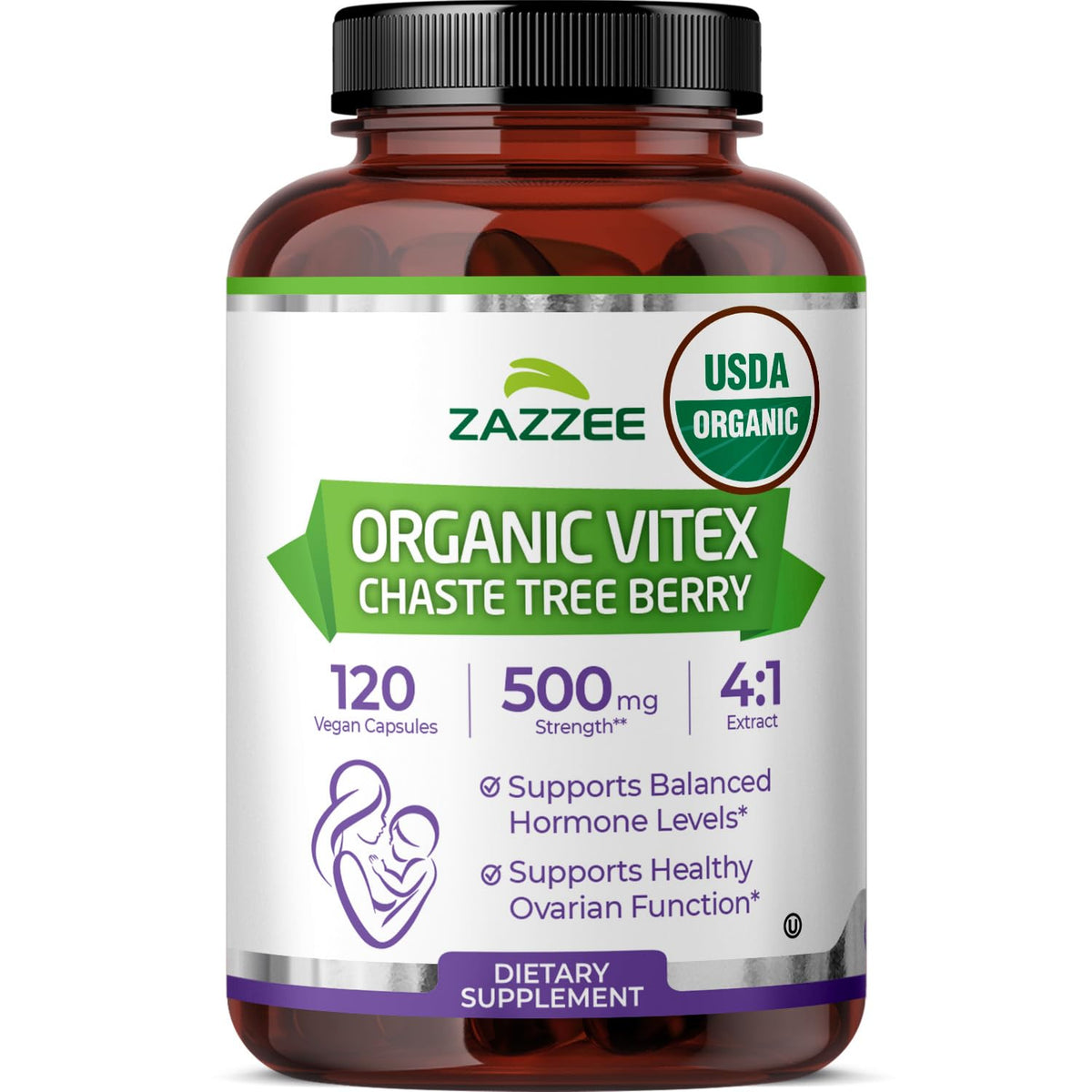 Zazzee USDA Organic Vitex Chasteberry - 120 Vegan Capsules