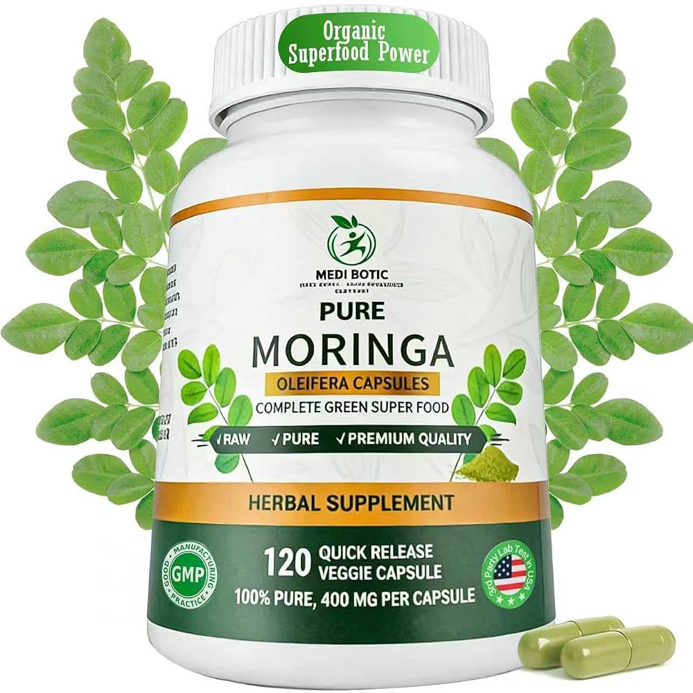 MEDI BOTIC Organic Moringa Capsules 800mg, 3rd Party Tested & Non-GMO