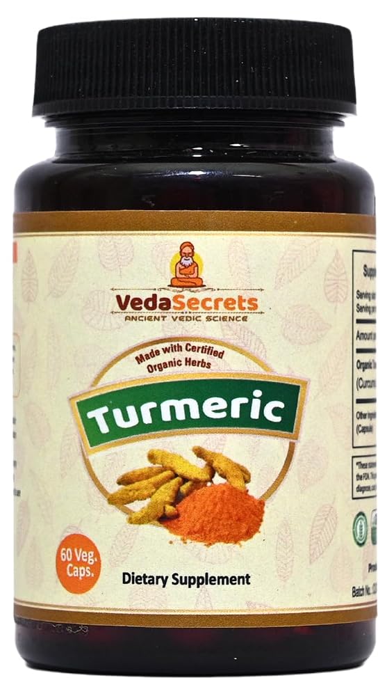 VedaSecrets Organic Turmeric Glow Herbal Supplement - 60 Vegetarian Capsules