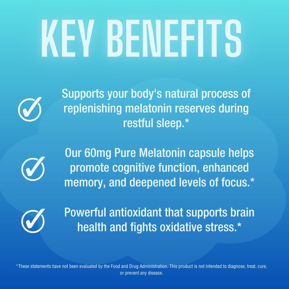 CAREFAST Pure Melatonin 60mg Sleep Aid - 180 Capsules - image 5