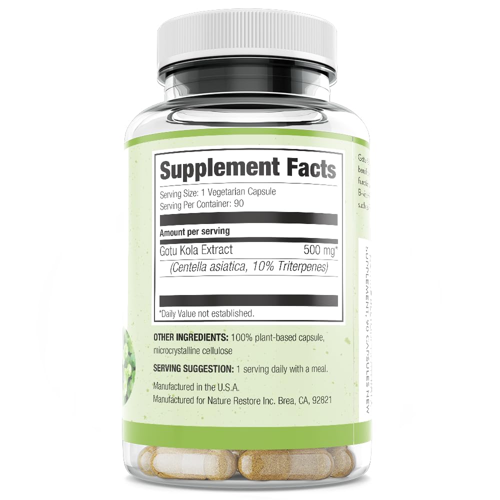 Nature Restore Gotu Kola Extract 500mg Brain Focus - 90 Capsules - image 2
