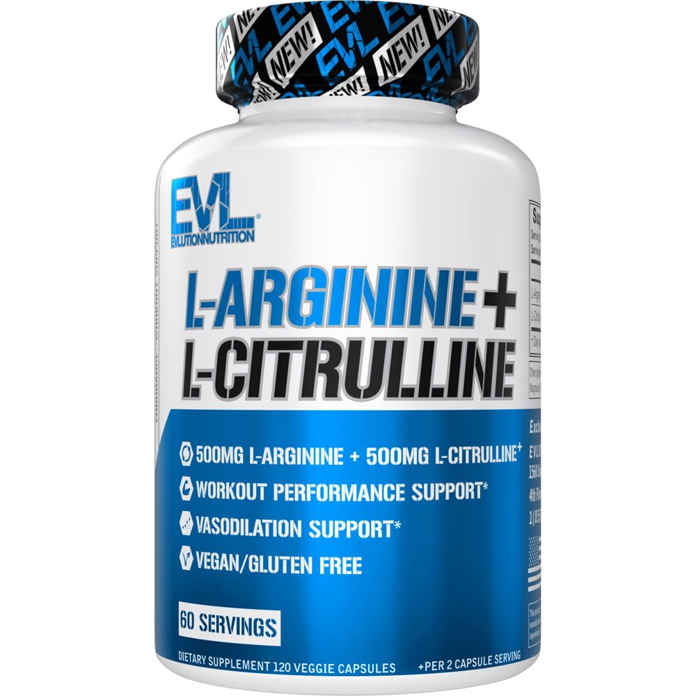 Evlution L-Arginine & L-Citrulline Nitric Oxide Supplement - 120 Capsules