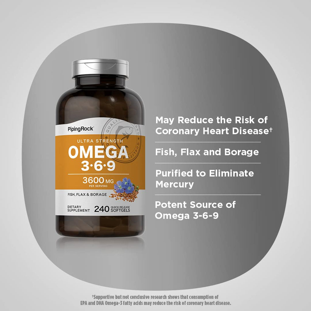 Piping Rock Omega 3 6 9 Supplements - 240 Softgels - image 4