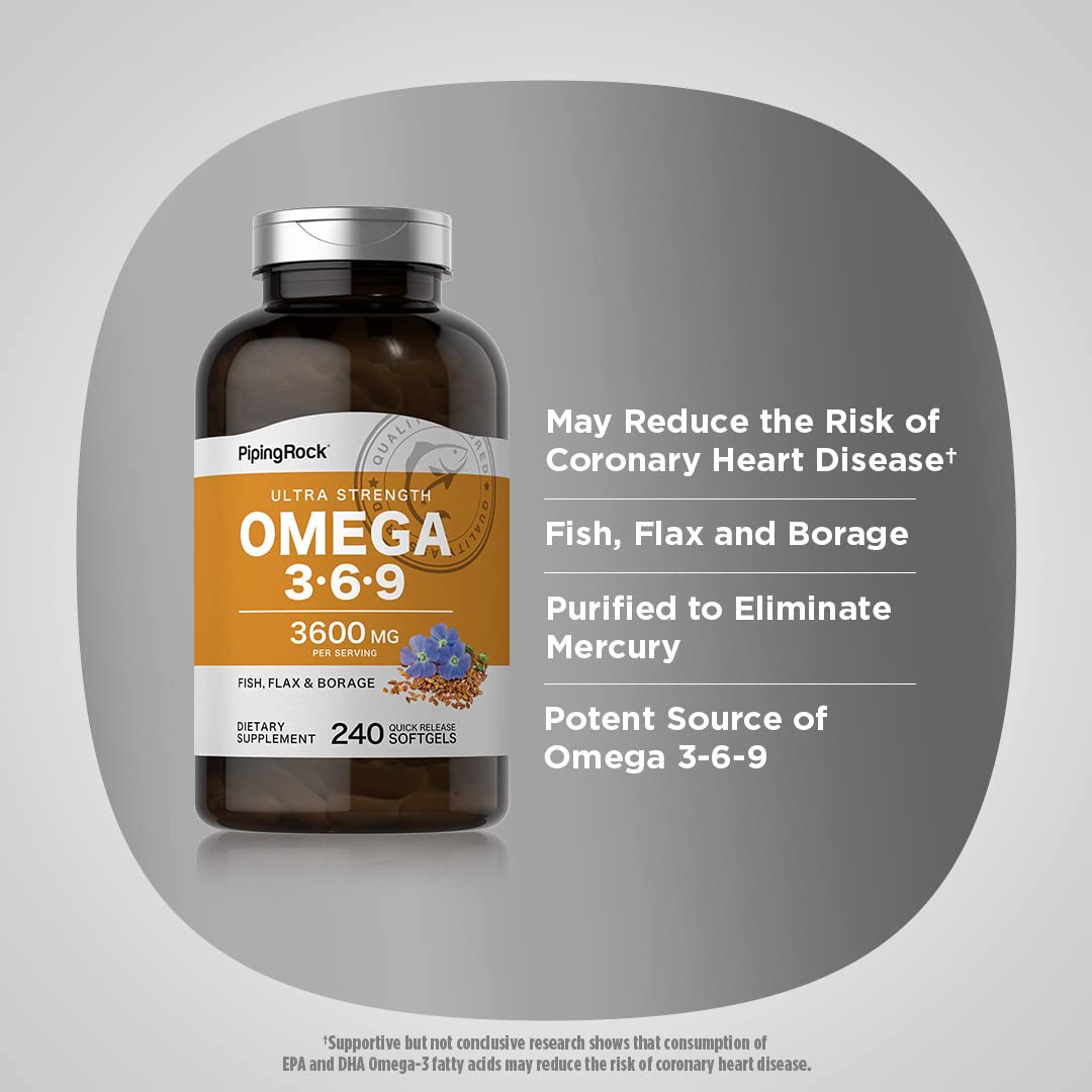 Piping Rock Omega 3 6 9 Supplements - 240 Softgels - image 4