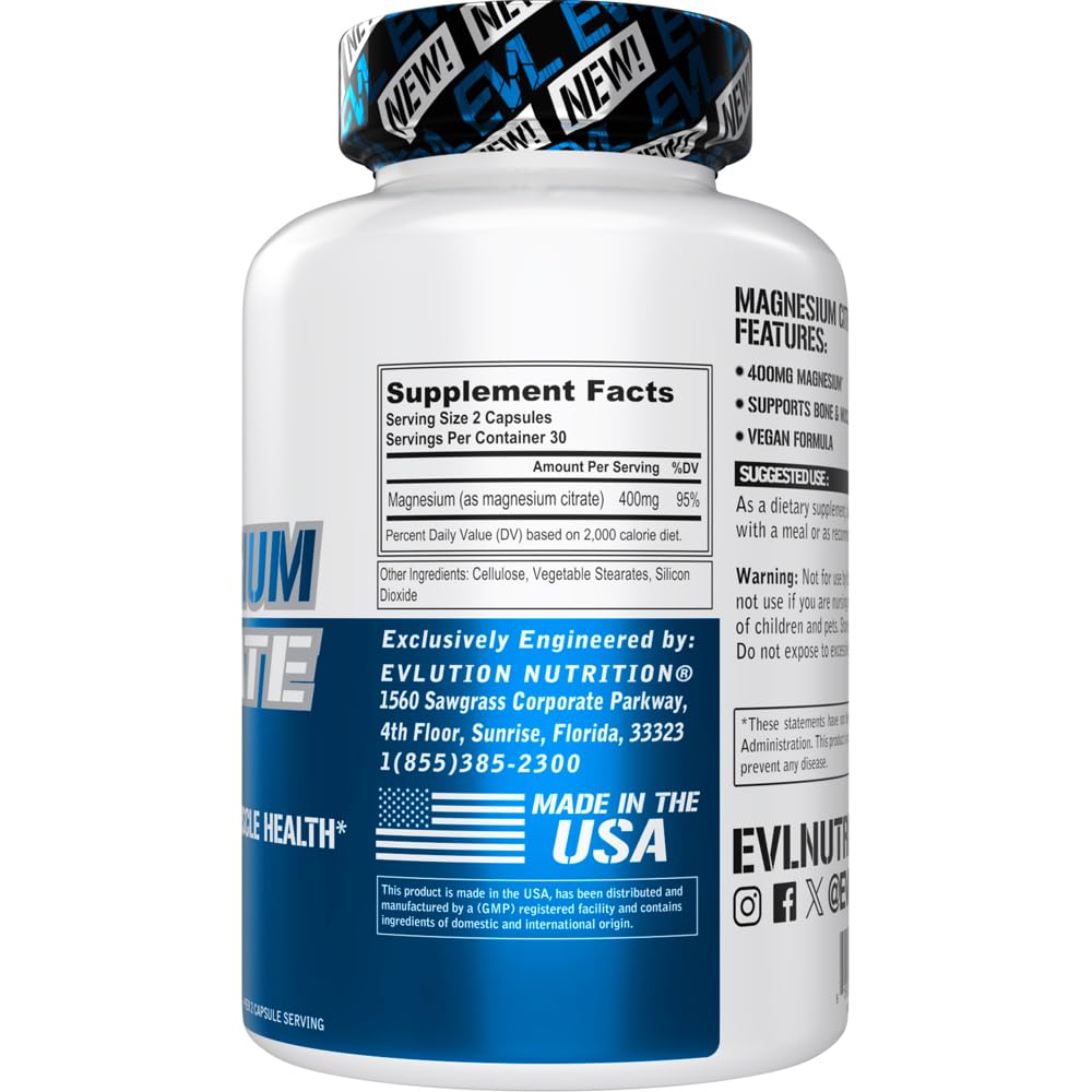 Evlution Magnesium Citrate 400mg Vegetarian Capsules - 60 Count - image 2