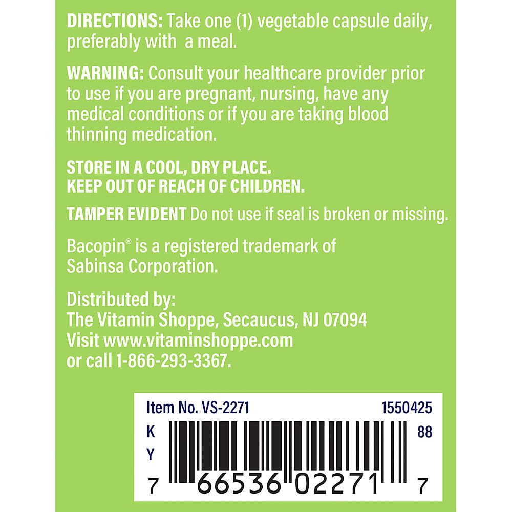 The Vitamin Shoppe Bacopa 500mg Brain Support - 100 Capsules - image 3